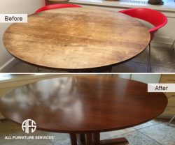 Round wooden dining table leaf repair restoration and refinishing