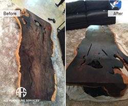 Rustic slab edge cut natural teak wood color restoration finishing sealing drying