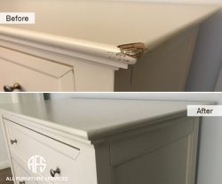 White Changing Table Dresser Baby Furniture Top Corner Compress wood damage gouge chipped paint
