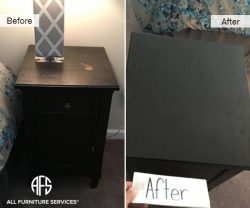 nightstand end table top finish wood liquid nail polish water oil damage mark stain repair refinishing