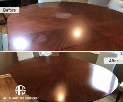 Dining table top heat mark removal water mark removal finish restore refinishing polishing furniture wooden scratch