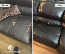 Leather chair sofa seat dog damage re-upholstery partial change color match dye