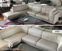 Sectional couch sofa chair seat back padding webbing wrinkles support repair restoration tighten leather