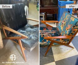 modern atnique unique custom designer chair furniture customization restoration change appearance refurbish refinish color fabric leg tips gold wood stain arms