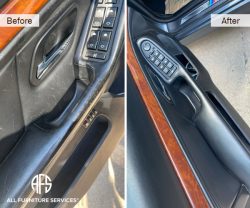 car auto door panel hand rest leather vinyl repair color match dye fix tears cracks discolorations