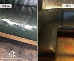 NYC Restaurant Bar office bench reupholstery seat vinyl replacement repair tears and damages Furniture restoration facility services