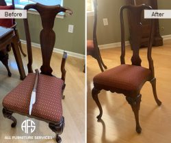 Restore repair re-glue fill chair back spindle wooden frame secorative trim molding furniture restoration color match paint fill touch up