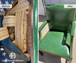 Antique chair wing back seat arm padding spring coil strap padding replacement upholstery change bottom cover NY NJ CT