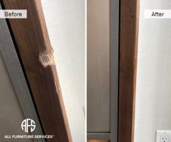Gouged chipped wood furniture cabinet dresser armoire leg repair fill touch-up NY NJ CT FL