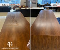 desk table cabinet wood veneer laminate top repair water mark foggy milky discoloration pizza box finish restoring