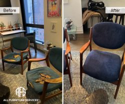 Antique chair arm wood leg frame restoration finishing seat back reupholster re-pad restore furniture nyc