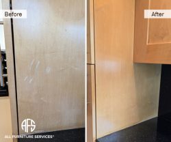 Kitchen Cabinet Scratch damage discoloration worn edges areas repair touch up finish restoring hotel maintenance