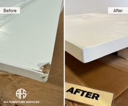 Lacquer Veneer Laminate Compressed wood table top corner gouge chip repair damage